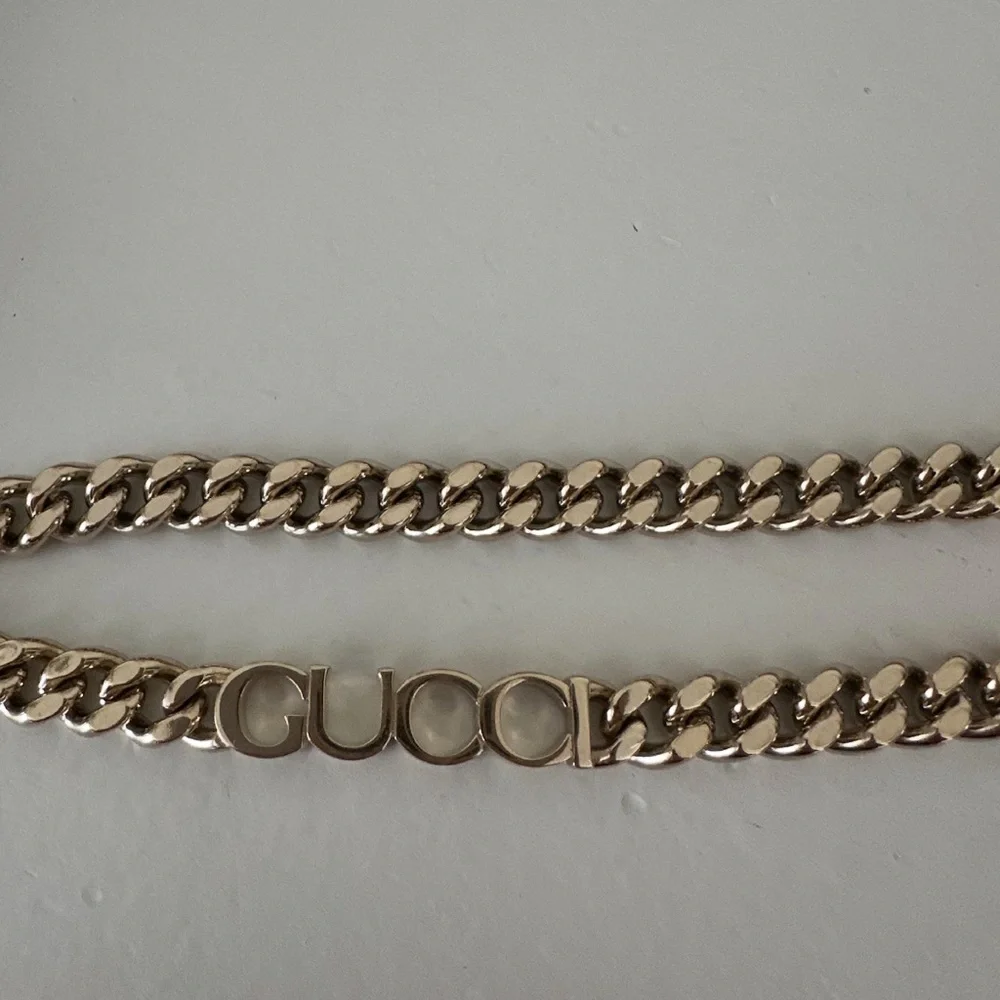 Gucci Black Leather Belt with Gold Chain Detail